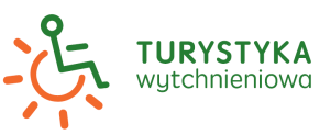 Logo: zielono-pomaranczowa ikona postacji niepełnosprawnej na wózku, obok napis: turystyka wytchnieniowa
